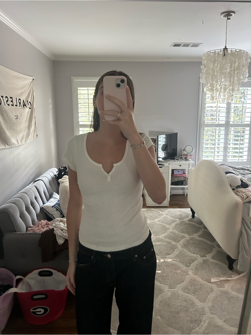 Brandy Melville White Ribbed Tee
